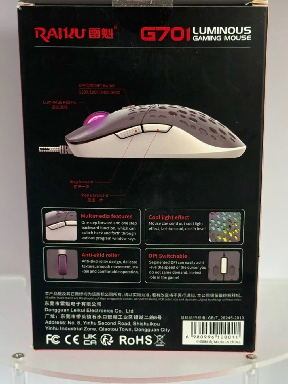 RAIKU G701 Wired USB Gaming Mouse 6 Button 3600 DPI Colorful LED Black New grey